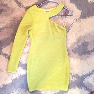 BCBG Generation cocktail dress one sleeve neon yellow green